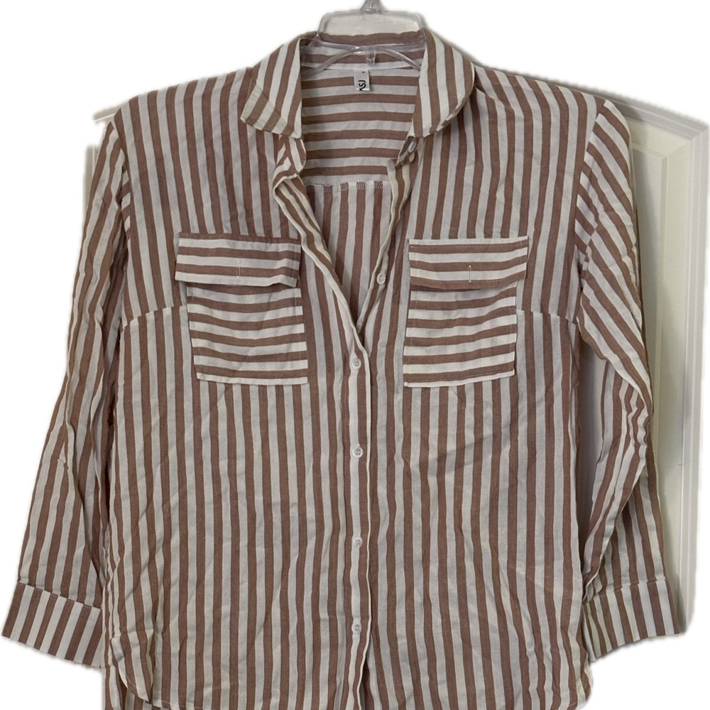 Striped Brown and White Blouse